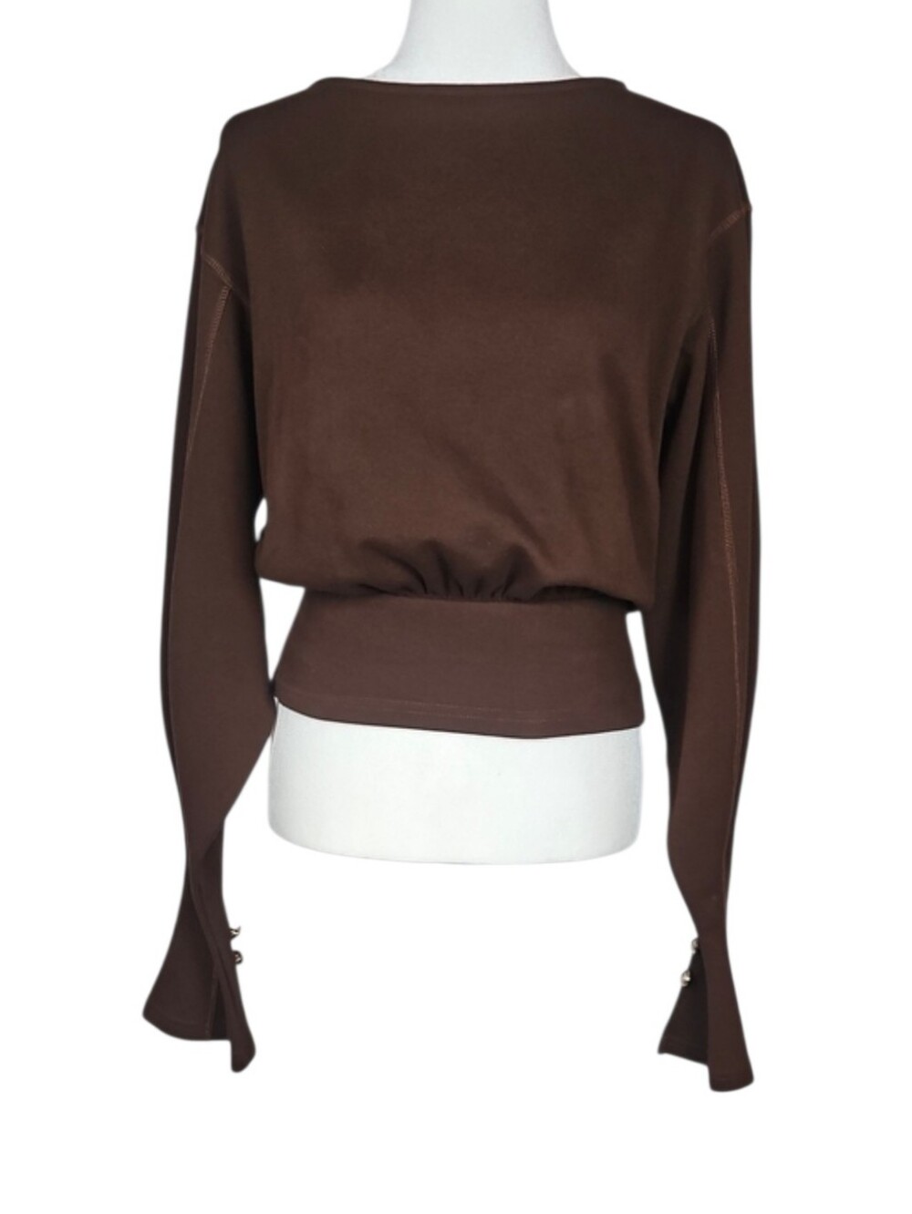 Chocolate Brown Fall Sweater Bell Sleeve Old Money Dark Academia Romantic Top XS
